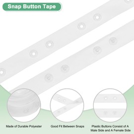 M METERXITY Plastic Snap Buttons, 5 Yards Plastic Snaps, Polyester Tape Hook & Eye Zipper Popper Press Stud Fastener for Sewing/Clothes/Fabric/DIY Craft [Off ​​White, 36mm Spacing]