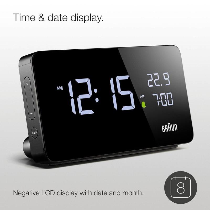 Braun Digital Alarm Clock with LCD Display, 2x USB-C ports