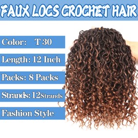 Faux Locs Crochet Hair Extensions Soft Locs Crochet Braids Hair Extensions for Braiding Hair Goddess Braids Extensions Hair Butterfly Locs (#T30, 12Inch (Pack of 8))