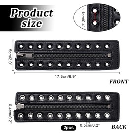 PH PandaHall Leather Lace-in Boot Zipper Inserts, 6.9 x 2 Inch 10 Metal Eyelets Zipper Boot Laces Black No Tie Shoe Laces for Adults Men Women Tieless Shoe Sneakers Laces Repair DIY