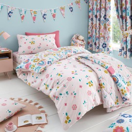Happy Linen Company Girls Boys Kids Flower Garden Butterflies Multicolour Single Reversible Soft Easy Care Bed Linen Duvet Cover Quilt Bedding Set With Pillow Case
