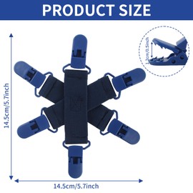 QOPAHI Bed Sheet Detangler with 6-Clip, WAD Preventer Stop Bed Sheets/Duvet Covers/Blankets from Tangling, Twisting & Balling Up in Dryer Washer and Dryer, 4 Pcs(Blue)
