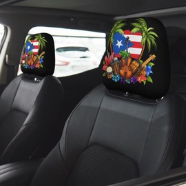 TZBVTAU 2 Pack Funny Puerto Rico Car Headrest Cover Elastic,Universal Car Seat Head Rest Cover Protector,Interior Front & Rear Seat Headrest Pads Decor for SUV Auto