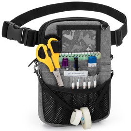 Trunab Riñonera de enfermera con soporte de cinta y múltiples compartimentos, cinturón organizador de enfermería con correa de cintura ajustable, bolsa de cintura para suministros médicos y accesorios, gris