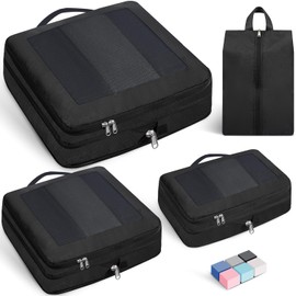 Prezon 8 Set Compression Packing Cubes for Suitcases, Full Open & Visible Design, Luggage Organizer Bags Set for Carry on, Travel Essentials Travel Gifts for Women with Laundry Bag and Shoe bag Pink