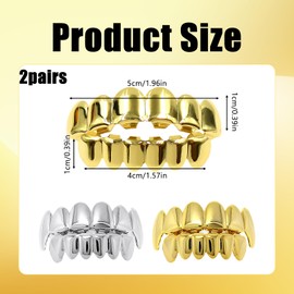 2Pair Grills For Teeth, Grillz, Teeth Grills – Gold Plated Fashion Mouth Jewelry for Hip Hop Events, Costume Parties & Photo Shoots