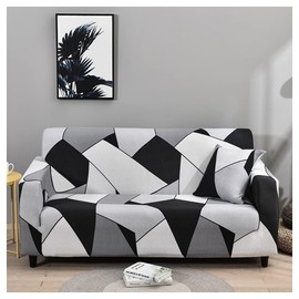Hggzeg Sofa Cover, High Stretch Elastic Fabric 1 2 3 Seater Sofa Slipcover Chair Printed Couch Cover Non Slip Furniture Protector Cover, Machine Washable (2 Seater,Black White Grey)