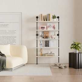 Anynice Ladder Pipe Shelves, Wall Mounted Industrial Shelves for Living Room Storage (White, 5 Tier - 10" D x 36" W x 70" H)