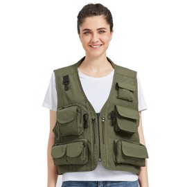 Ziker Women's Mesh Breathable Openwork Jouralist Photographer Fishing Vest Waistcoat Travel Jacket Coat With Pockets (as1, alpha, l, regular, regular, New Army Green)