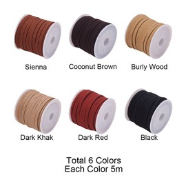 PH PandaHall Approx. 1.6 ft (5 m) / Color Brown 6 Color Set 4x1.5mm Suede Cord Artificial Synthetic Leather Cord Synthetic Flat Leather Cord Choker Original Leather Cord Leather Craft Necklace