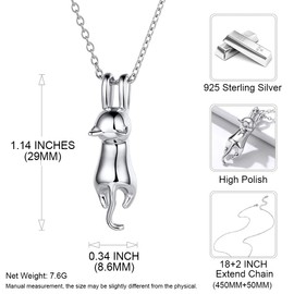 EAVUYIS Cat Necklace Chain Women's Silver 3D Cute Pendant Friendship Cat Lover Girls Gift Flannel Bag for Christmas Anniversary Birthday Valentine's Day