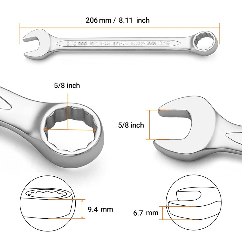 Jetech 5/8 Inch Combination Wrench - Industrial Grade Spanners with