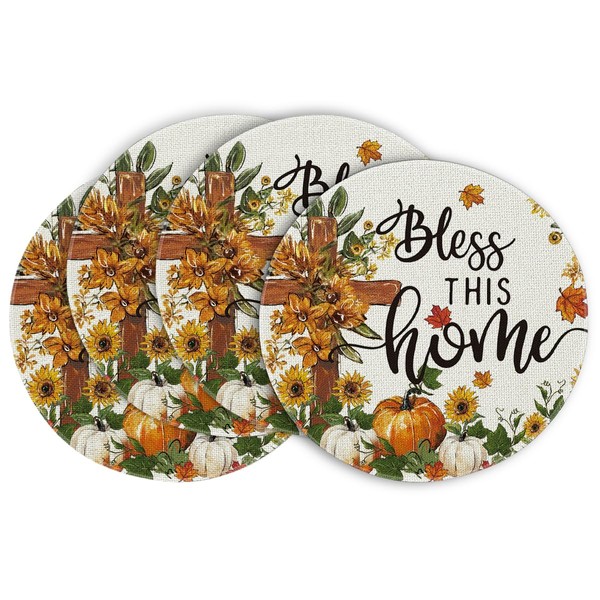 Artoid Mode Beige Cross Pumpkins Fall Placemats Set of 4,