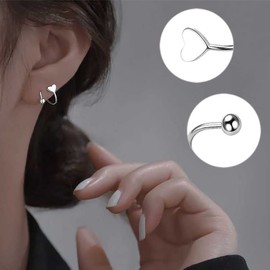 Double Heart Stud Silver Earrings for Women Small Hoop Earrings Minimalist Piercing Earring for Sensitive Ear Cuff Climber Earrings Gifts for Teen Girls Hypoallergenic Earrings