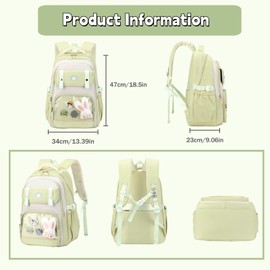 Kawaii School Backpack for Teen Girls, Cute Bookbags for Elementary Middle School, Multiple Pockets Girls Daypack with Accessories