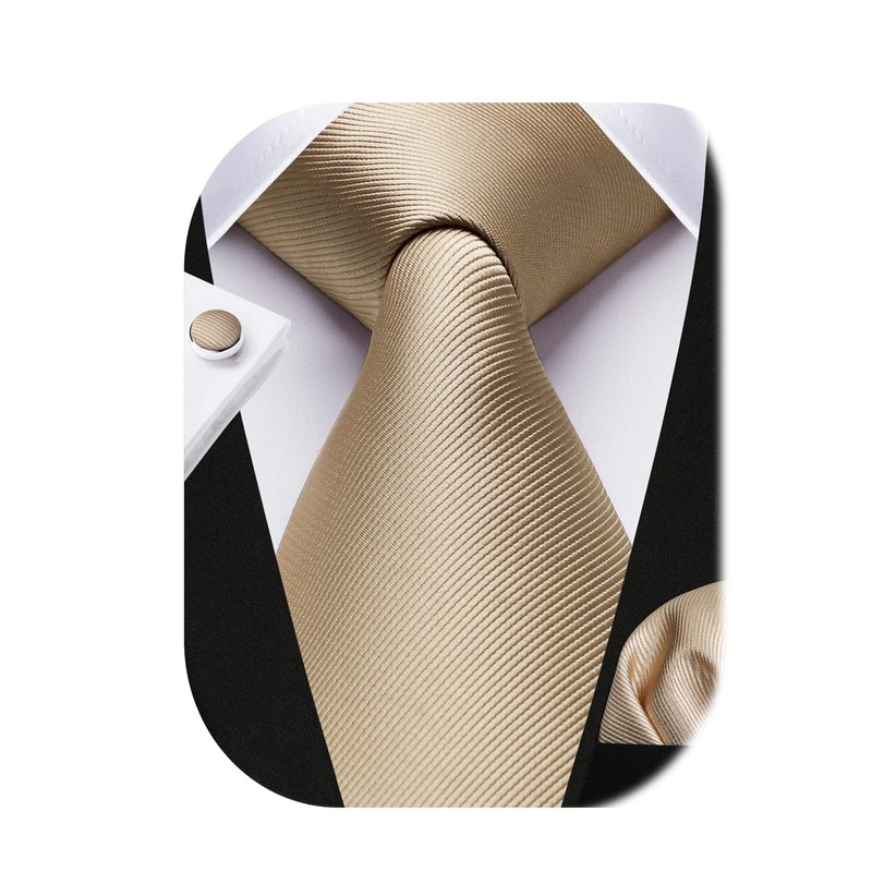 HISDERN Men's Wedding Ties and Pocket Square Solid Tie Cufflinks