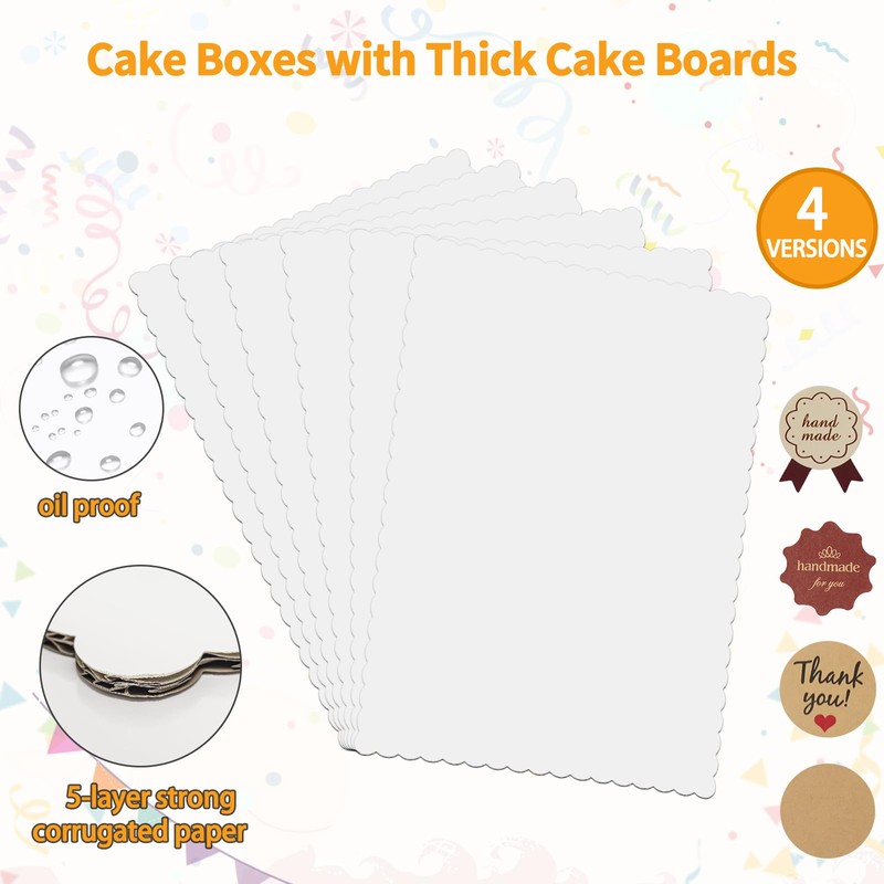 Aufind 6pcs Cake Boxes with Cake Board, 19x14x4.5 Inches White