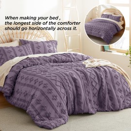 Bedsure Tufted Boho Comforter Set King Size - Grayish Purple Boho Bed Set, GentleSoft™ 3 Pieces Farmhouse Shabby Chic Embroidery Bedding, Gifts for Woman, Soft Jacquard King Comforter for All Seasons