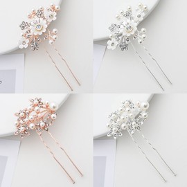 Elegant Hair Ornament Back Pin for Self-Weddings and Celebrations Hairpin 2 - Back Pin - Silver Flower 4ea