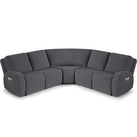 VANSOFY Extra Large Reclining Sectional Couch Covers, Washable 5-Piece Sofa Covers for L Shape Sectional Sofa Corner Seater, Thick, Soft Sofa Slipcovers (5 Seat Recliner Cover,Charcoal Gray)
