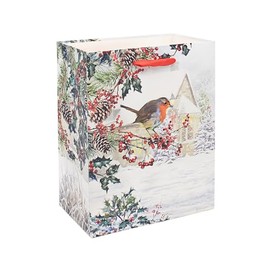The Leonardo Collection Christmas Robins Gift Bag with Gift Tag Xmas Presents Traditional Medium