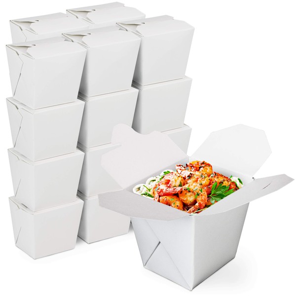 Fit Meal Prep 8 oz Chinese Take Out Boxes - 3 x 2.5 Plain White Paperboard Food Containers, Leak and Grease Resistant Pint Size Asian Rectangle To Go Boxes, Candy Buffet Box and Party Favors, 50 Pack