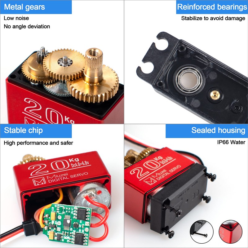 Miuzei 20KG Servo Motor High Torque RC Servo Metal Gear