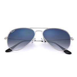Pro Acme Glass Lenses Aviator Sunglasses for Women, Tinted Mirrored with UV400 Protection Metal Frame （Silver/Blue Gradient ）