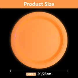 APUXXJUPA Glow in The Dark Neon Birthday Plates, 50 Pcs 23 x 23 cm Orange Bulk Paper Plates Glow Party Plates for Neon Glow Party Supplies Let's Glow Party Decorations