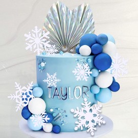 44 piezas de adornos de copos de nieve para tartas congeladas, decoración de pasteles de bolas azules, suministros de decoración de bodas, Navidad, invierno, fiesta de cumpleaños (copo de nieve)