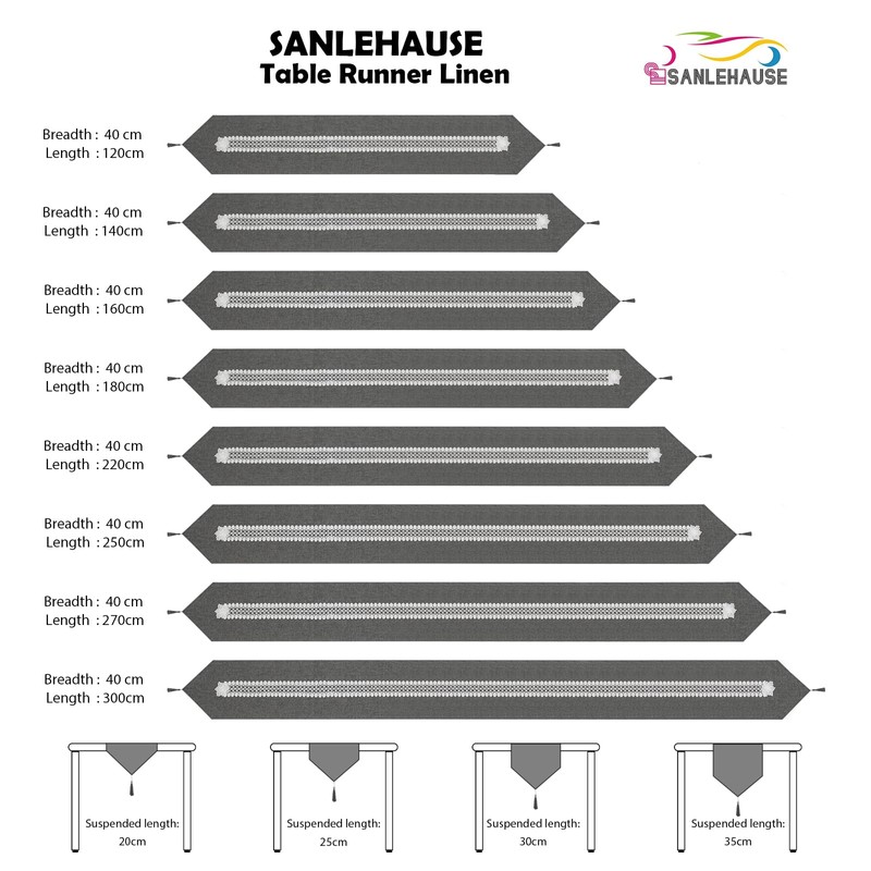 SANLEHAUSE Table Runner Gray 40 x 250 cm Linen ,Embroidered