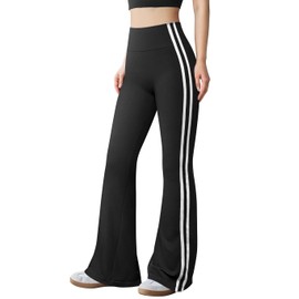 OQQ Yoga Pants Women High Waist Stripes Soft Casual Stretch Flared Bottoms Trousers Black
