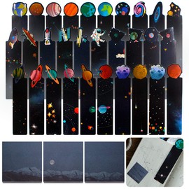 Daily Treasures 30Pcs Space Theme Bookmarks, Colorful Universe Book Markers with 3Pack Moon Sticky Notes-Double Side Galaxy Planet Spaceship Inspirational Bookmarks for Space Enthusiasts, Book Lovers
