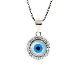 M-CREATIONS Evil Eye Necklace 925 Sterling Silver Mother of Pearl Pendant Necklace for Women Adjustable Protection Necklace Jewelry