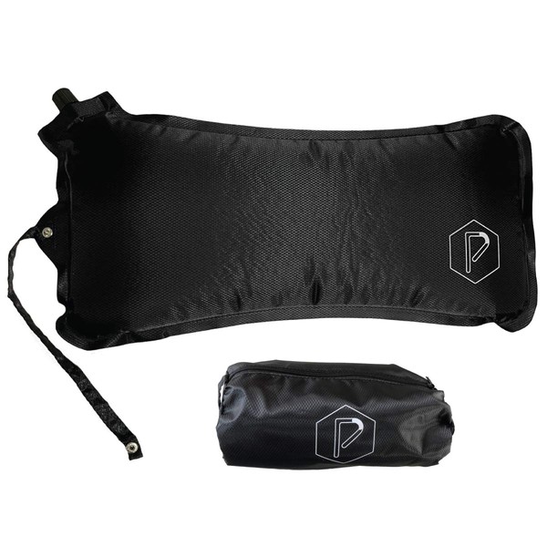 POSTURELY Self-Inflating Travel Lumbar Back Support Pillow for Airplanes, Car or Desk (Black)