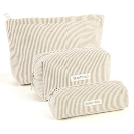 Cosmetic Bag Women's 3 Pieces Toiletry Bag Women with Zip, Cosmetic Bag Small for Travel, Make Up Organiser for Women (3 Sizes, Beige)