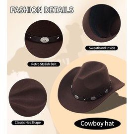 THDZS Cowboy Hat for Women Men with Sparkly Stars Brim & Rhinestone Belt and Heart Sunglasses Bandana Glitter Star with Cowboy Hat Earrings for Party Costume Brown