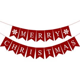 Cmaone Merry Christmas Canvas Banners Red Christmas Bunting Garland Snowflake Xmas Party Supplies Home Outdoor Indoor Holiday Fireplace Hanging Decor