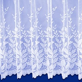 White Leaf Patterned Julia Net Curtain Slot Top - Sold by the Metre (Drop: 91cm (36"))