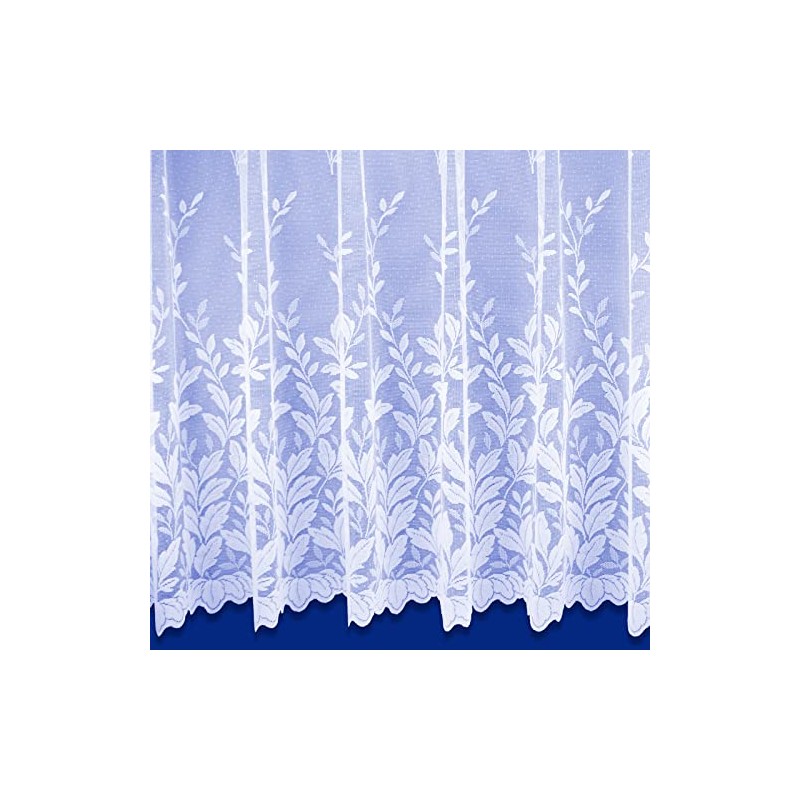 White Leaf Patterned Julia Net Curtain Slot Top - Sold