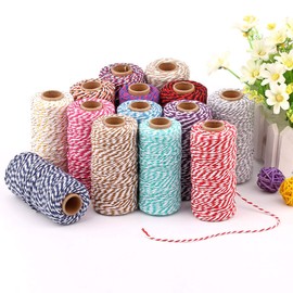 Cotton Twine String Bakers Rope: 2 Roll Twines for Crafts Gift Wrapping - 656 Feet Twine for Kitchen Cooking (14 Yellow White, 2mm)