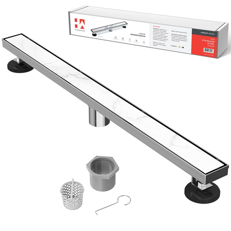 Hydroware Linear Shower Drain with Tile Insert Grate, Stainless Steel