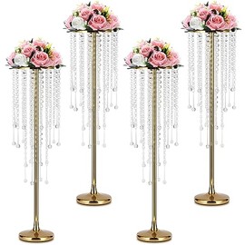 Centros de mesa dorados para mesa de boda, Rozrety soporte de flores de metal y cristal de 75 cm de altura, jarrón dorado para centro de mesa para fiesta, evento, boda, aniversario, cena, decoraciones