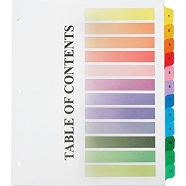 Skilcraft - 7530-01-621-5258 Table of Contents Dividers 1-12 Numerical Tabs
