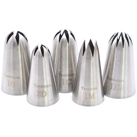 Tumtanm 5 Pack Extra Large Piping Nozzles, 1B 1C 1E 1M 2D# Seamless Stainless Steel Piping Icing Tips