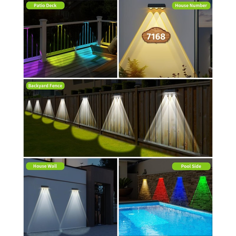 Solar Fence Lights Outdoor 12 Pack Upgraded High Brightness 3