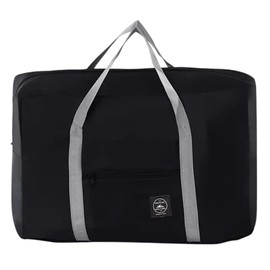 Foldable Travel Cabin Bag, 45 cm x 30 cm x 11 cm, Black Hand Luggage with Grey Straps