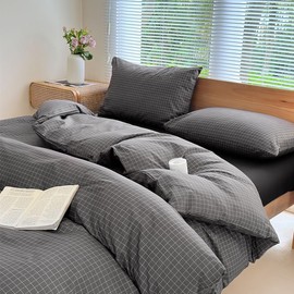 NSNLGSGC Duvet Cover, Semi-Double, Single Item, Long Duvet Cover, Duvet Cover, Dark Gray, Checkered Pattern, 66.9 x 82.7 inches (170 x 210 cm), Sheets, Washable, Duvet Cover, Stylish, Scandinavia,