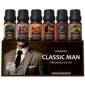 WUSEONY Classic Man Fragrance Oils Set, Mens Essential Oils Set - Pine, Sweet Tobacco, Bay Rum, Cologne, Copaiba, Sandalwood Candle Scents for Candle Making, Soap Making Supplies, Diffuser Oil Scents