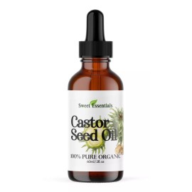 Sweet Essentials Organic Castor Seed Oil, 2oz Glass, Imported From India, 100% Pure, Cold Pressed